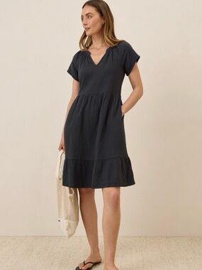 Pact Coastal Double Gauze Breezy Dress black Size Small